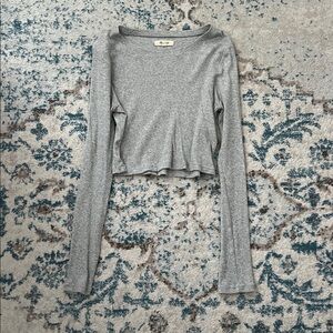 Madewell Light Gray Long Sleeve Crop Top